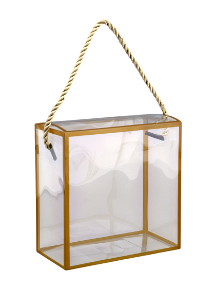 Коробка из PET с ручками, золотая, 14×14×7см