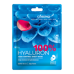 [CORIMO] Тканевая маска для лица увлажняющая АКВАКОНТРОЛЬ 100% Hyaluron, 22гр