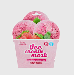 [FUNNY ORGANIX] Тканевая маска-мороженое для лица охлаждающая КЛУБНИКА Strawberry Sorbet & Mint Ice Cream Mask, 22гр