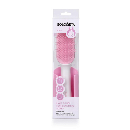 [Solomeya] Расческа для чувствительной кожи головы в футляре РОЗОВАЯ Hair Brush For Sensitive Scalp, 1шт