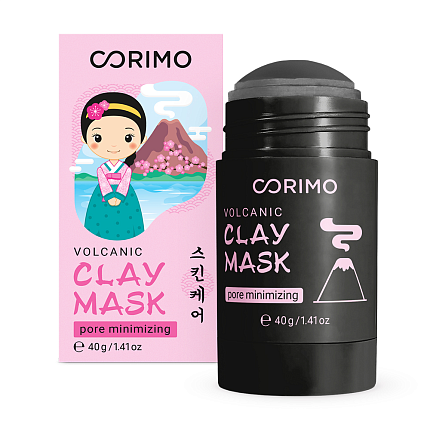 [CORIMO] Глиняная маска для лица черная в стике ВУЛКАНИЧЕСКИЙ ПЕПЕЛ/ЦИНК, 40гр